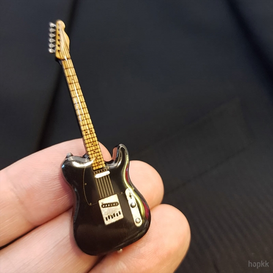 Miniature black guitar lapel pin - Tele #0004 2