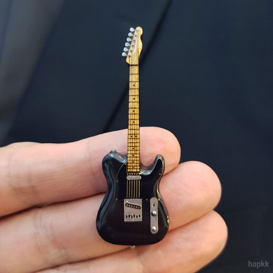 Miniature black guitar lapel pin - Tele #0004 3