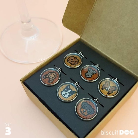 Set 3 - 6-Piece biscuitDOG wine glass charms 1