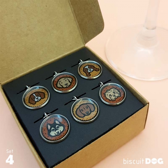 Set 4 - 6-Piece biscuitDOG wine glass charms 1