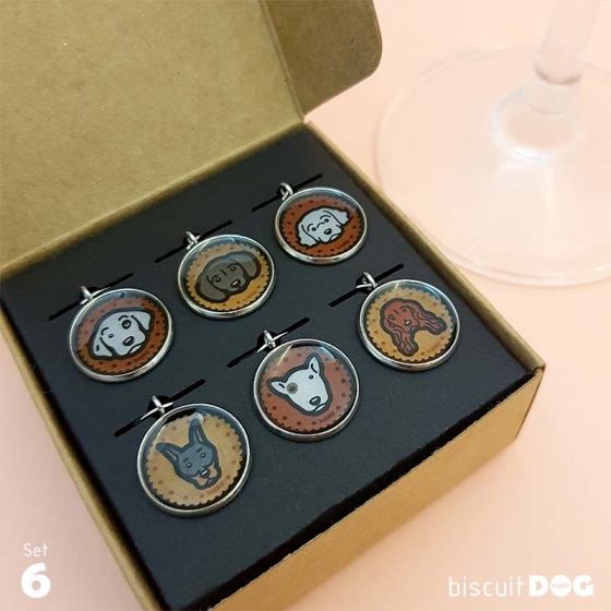 Set 6 - 6-Piece biscuitDOG wine glass charms 1