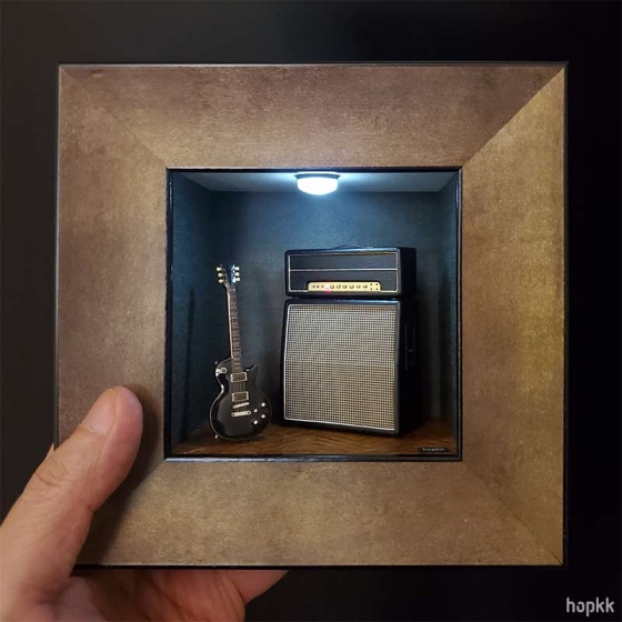 Handmade band room miniature scene with a guitar lapel pin - Set #2 0