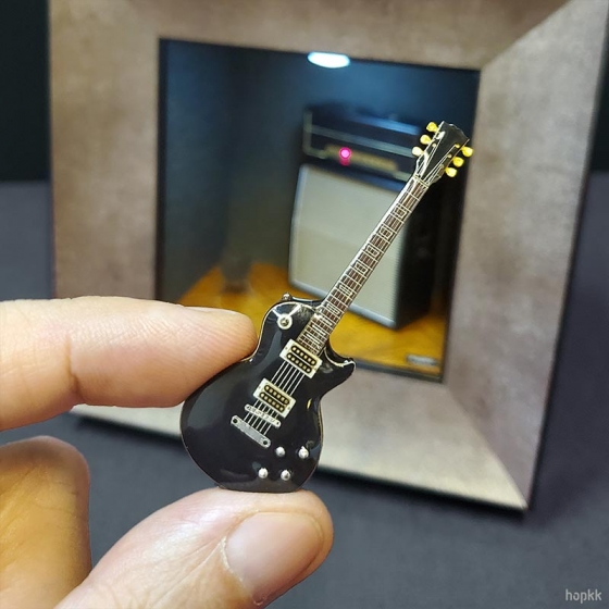 Handmade band room miniature scene with a guitar lapel pin - Set #2 1