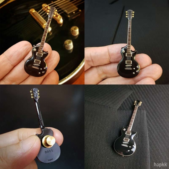 Handmade band room miniature scene with a guitar lapel pin - Set #2 2