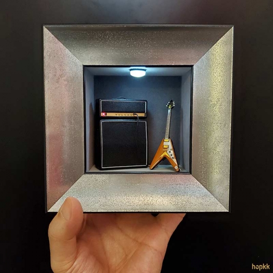 Handmade band room miniature scene with a guitar lapel pin - Set #3 0