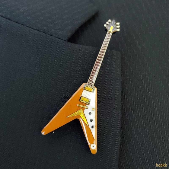 Handmade band room miniature scene with a guitar lapel pin - Set #3 3