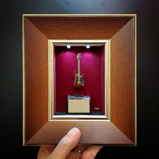 Handmade band room miniature scene with a guitar lapel pin - Set #4 0