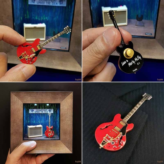 Handmade miniature movie scene with a guitar lapel pin - Set #7 3