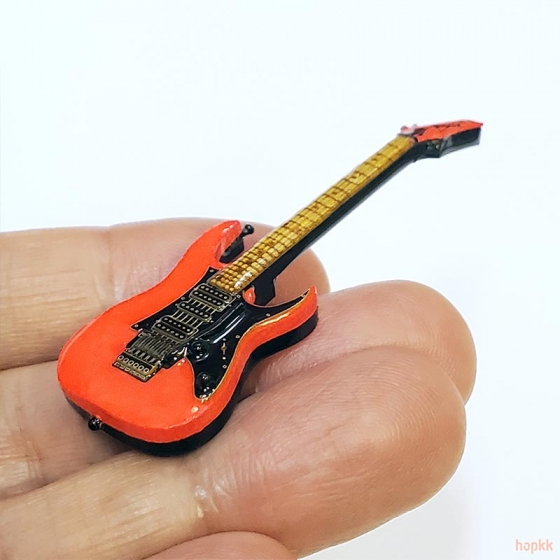 Miniature fluorescent red guitar lapel pin - #0002 1