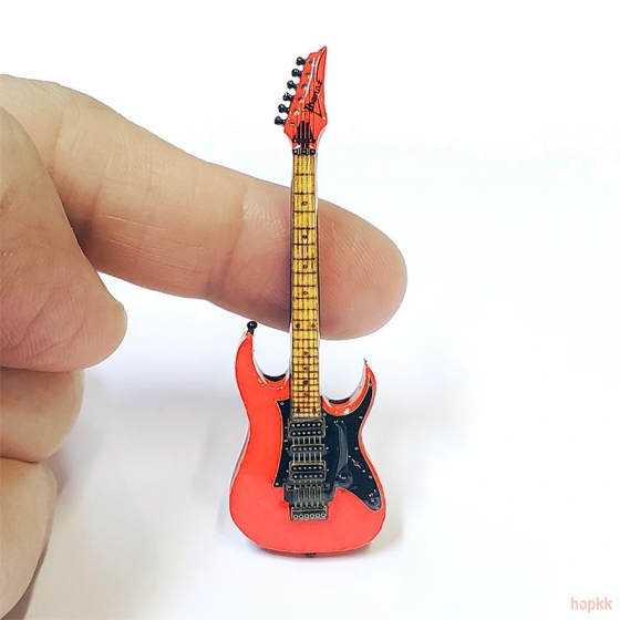Miniature fluorescent red guitar lapel pin - #0002 0