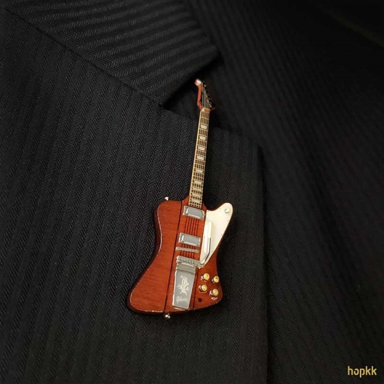 Miniature wooden color guitar lapel pin - Firebird V #0001 or #0002 0