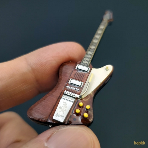 Miniature wooden color guitar lapel pin - Firebird V #0001 or #0002 2