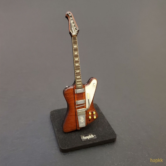 Miniature wooden color guitar lapel pin - Firebird V #0001 or #0002 3