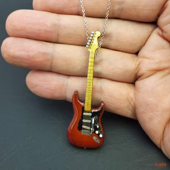 Miniature red orange color guitar pendant - Strat #0008 2