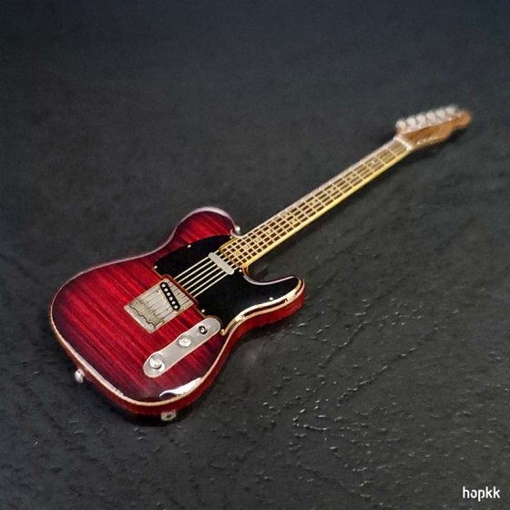 Miniature red silver guitar lapel pin - Tele #0006 0