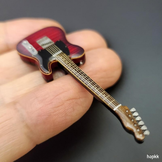 Miniature red silver guitar lapel pin - Tele #0006 3