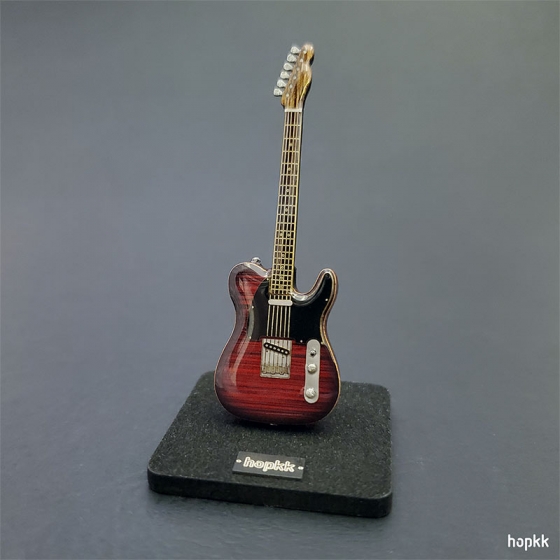 Miniature red silver guitar lapel pin - Tele #0006 4