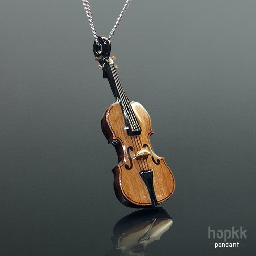 Wood Violin Pendant, Violin Necklace - by hopkk 0