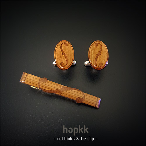 Music F-hole Cherry Wood Cufflinks & Tie Clip Set - by hopkk 0
